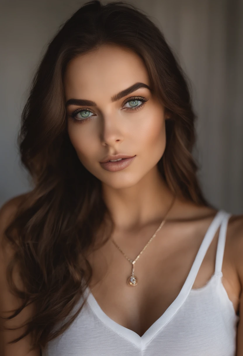 ((From above. Photorealistic. UHD. masterpiece)) ((fisheye lens. 8mm ) The image depicts (((an ultra close-up shot of a woman's neckline and cleavage))), with the focus on her décolletage area. The woman is wearing a low-cut top.