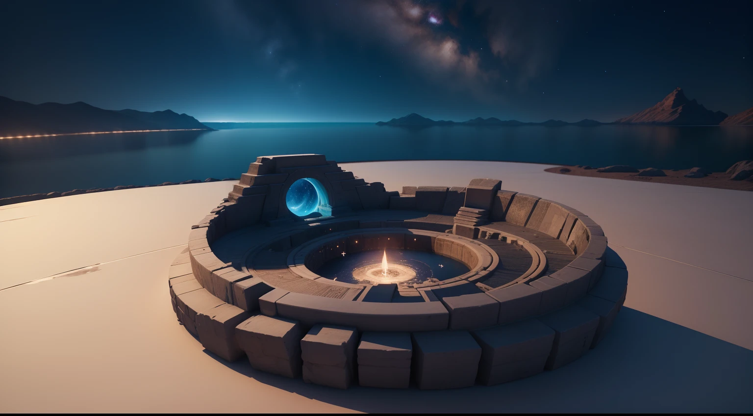 Create a realistic 3d conceptual images to cover the essence of this sentence "For millennia, humanity has gazed at the night sky with wonder. Ancient civilizations relied on the stars for navigation and wove captivating stories about constellations that still intrigue us."