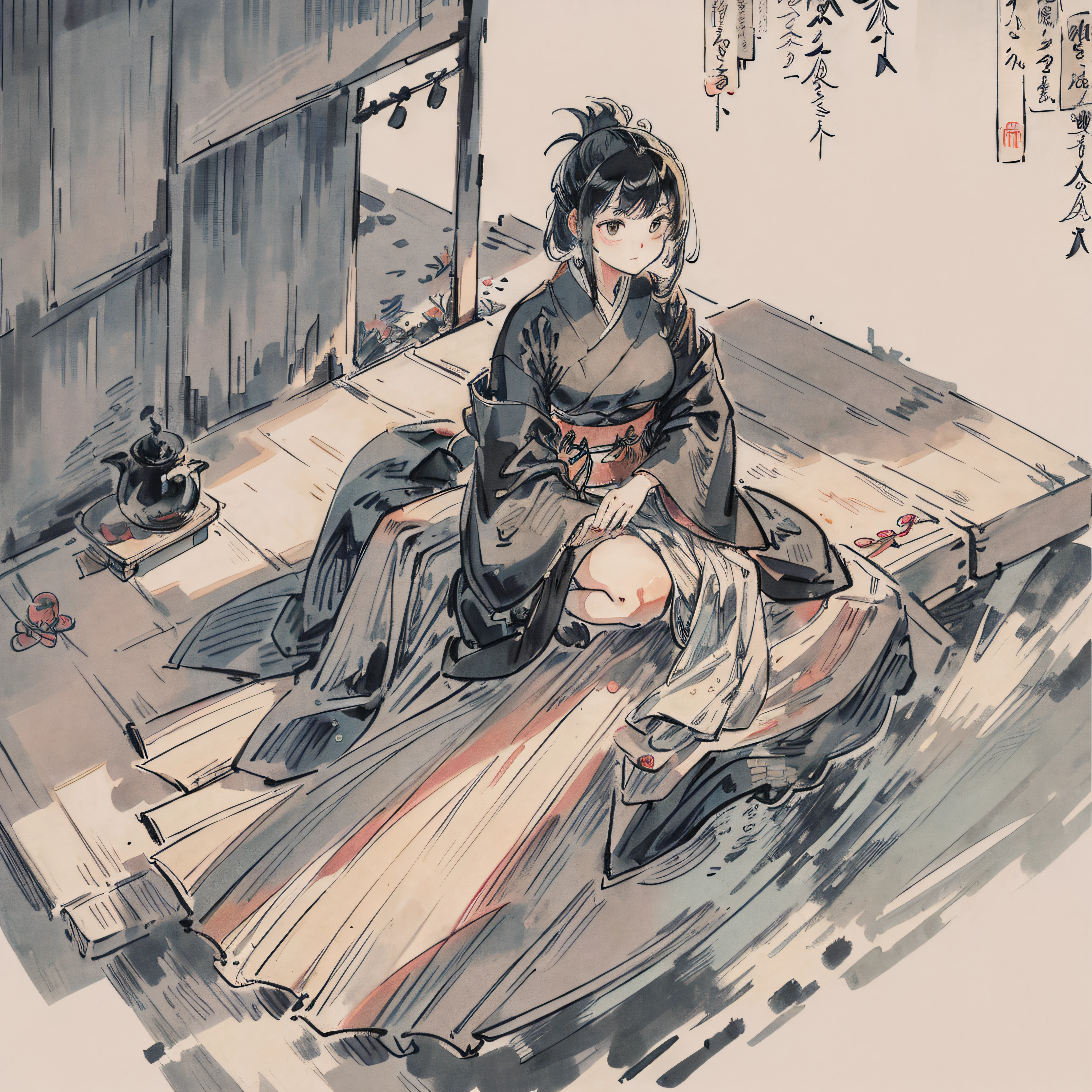 Sickly ancient style girl，Tears，Lie on the bed，Burn paper