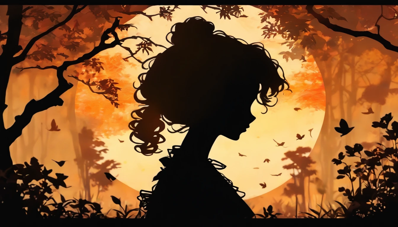(Silhouette Art,cutouts:1.6)
(((Paper cutting art,A world where only black exists:1.3)
(Cowboy Shot),1 girl,Solo,
(Kimono Girl,profile:1.2),white, Clear and beautiful face,Sunrise behind
break
(morning glow、Viola bloo:6.1)
Textured glass background,