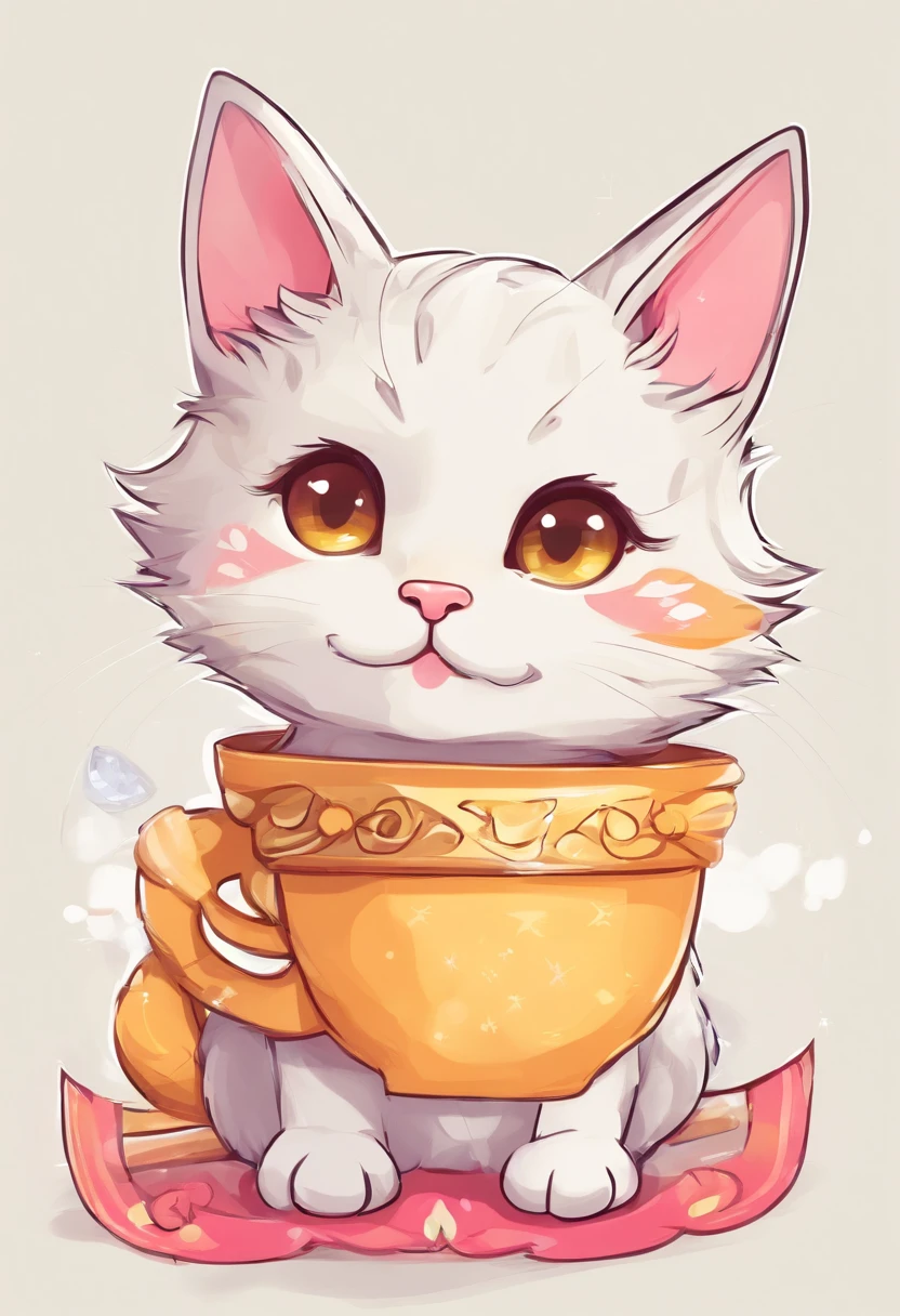 cute cat, white background, stylized, kid drng