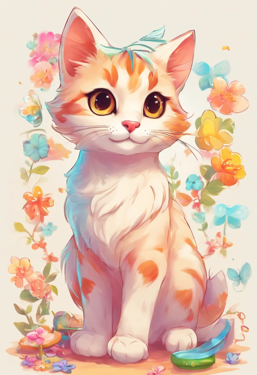 cute little cat, white background, stylized, ??? drawing