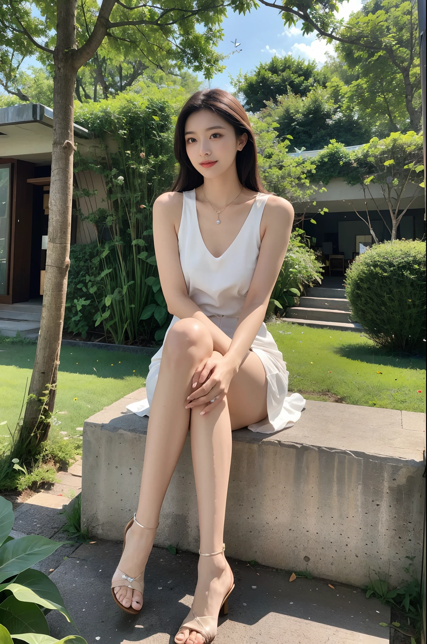 ,masterpiece, best quality,8k, ultra highres,Reallightandshadow,Cinema lenses,(beautidful eyes:1.1), ((中景 the scene is,The upper part of the body)),dynamicposes,On a green meadow,A gentle goddess came with a gentle step。She wore a white dress,A gentle breeze blows,The skirt dances lightly。The sun shines through the leaves on her hair,Reflecting her clear eyes and gentle smile。Colorful butterflies flew around her,Flowers bloomed at her feet,It was as if nature was cheering for her。