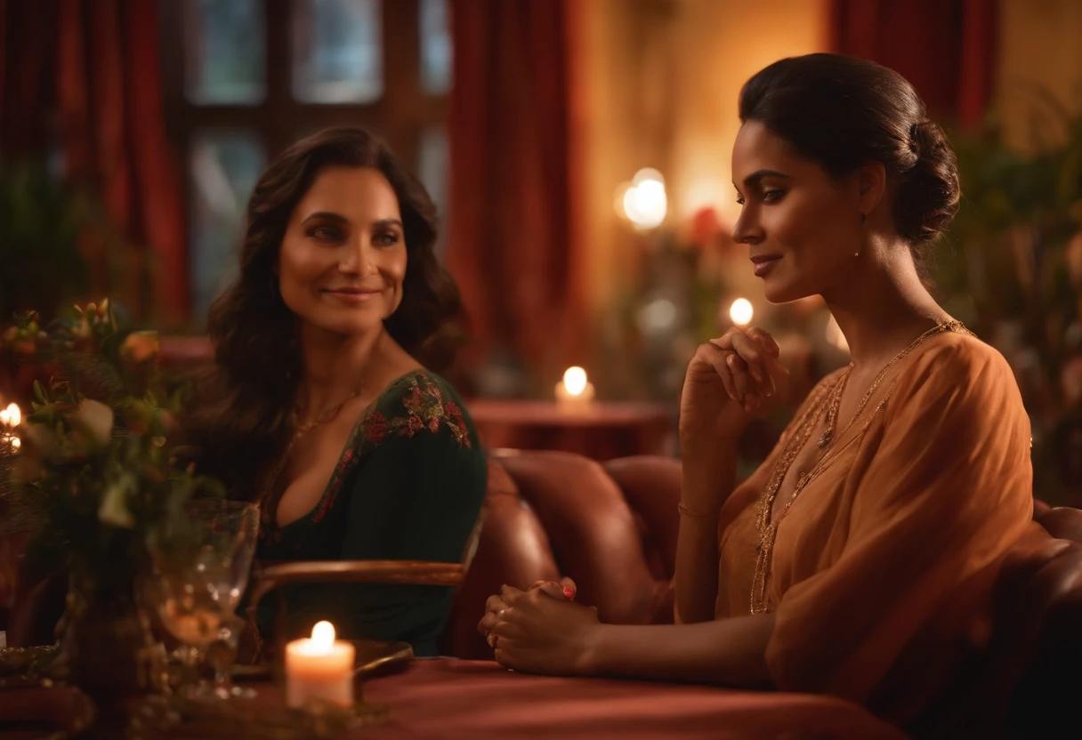 "Imagine uma cena com uma mulher comum, sitting facing the camera, authentically sharing your experiences and opinions in a relaxed and honest interview."