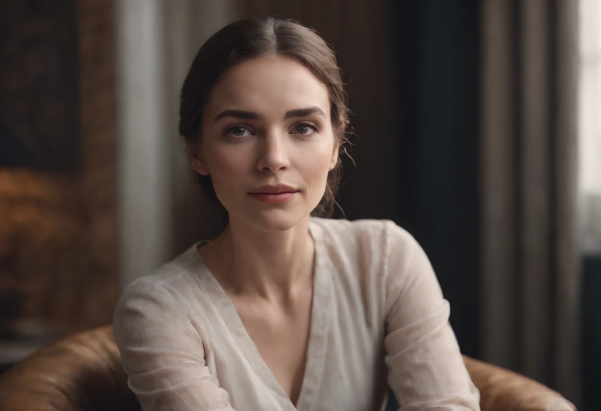 "Imagine a scene where a woman is sitting in a simple, humble room, Looking directly into the camera as she shares her insightful investing tips and personal stories about how she transformed her finances. His passion for the subject shines through his confident expression."