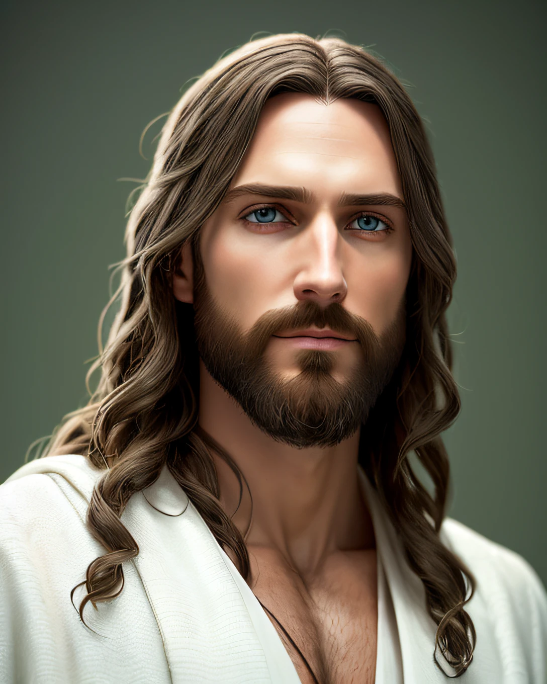 (symmetry),centered,a ((close)) up portrait,(Jesus),a very thin white man with long hair and a beard,wearing a long white robe,35mm,natural skin,clothes  detail, 8k texture, 8k, insane details, intricate details, hyperdetailedhighly detailed,realistic,soft cinematic light,HDR,sharp focus, ((((cinematic look)))),intricate, elegant, highly detailed