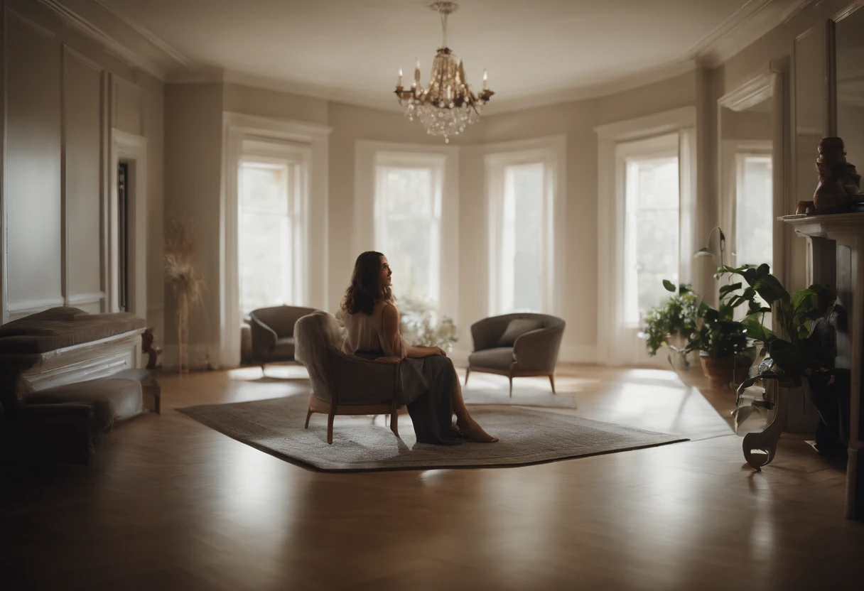 "Imagine a scene where a woman is sitting in a simple, humble room, Looking directly into the camera as she shares her insightful investing tips and personal stories about how she transformed her finances. His passion for the subject shines through his confident expression."