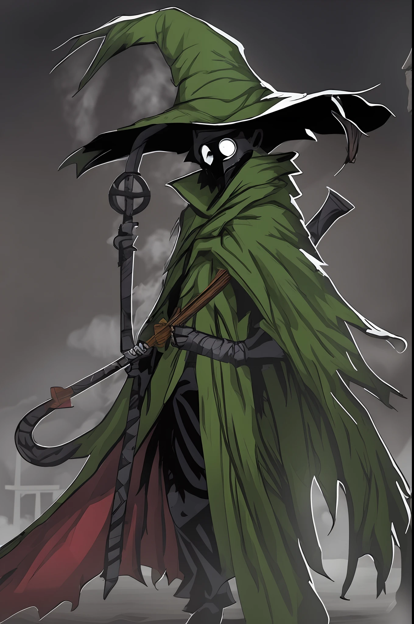 "izuku_midoriya as grim_reaper wearing plague_doctor_clothes, holding_menacing_scythe, standing cementary, bathed crimson_moonlight"