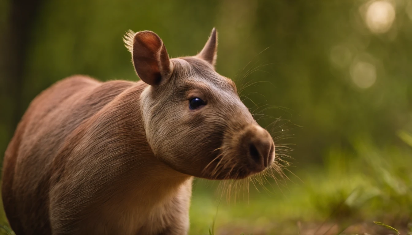 Crie uma capivara triste vagando pelo um rio. desenho, rico em detalhes