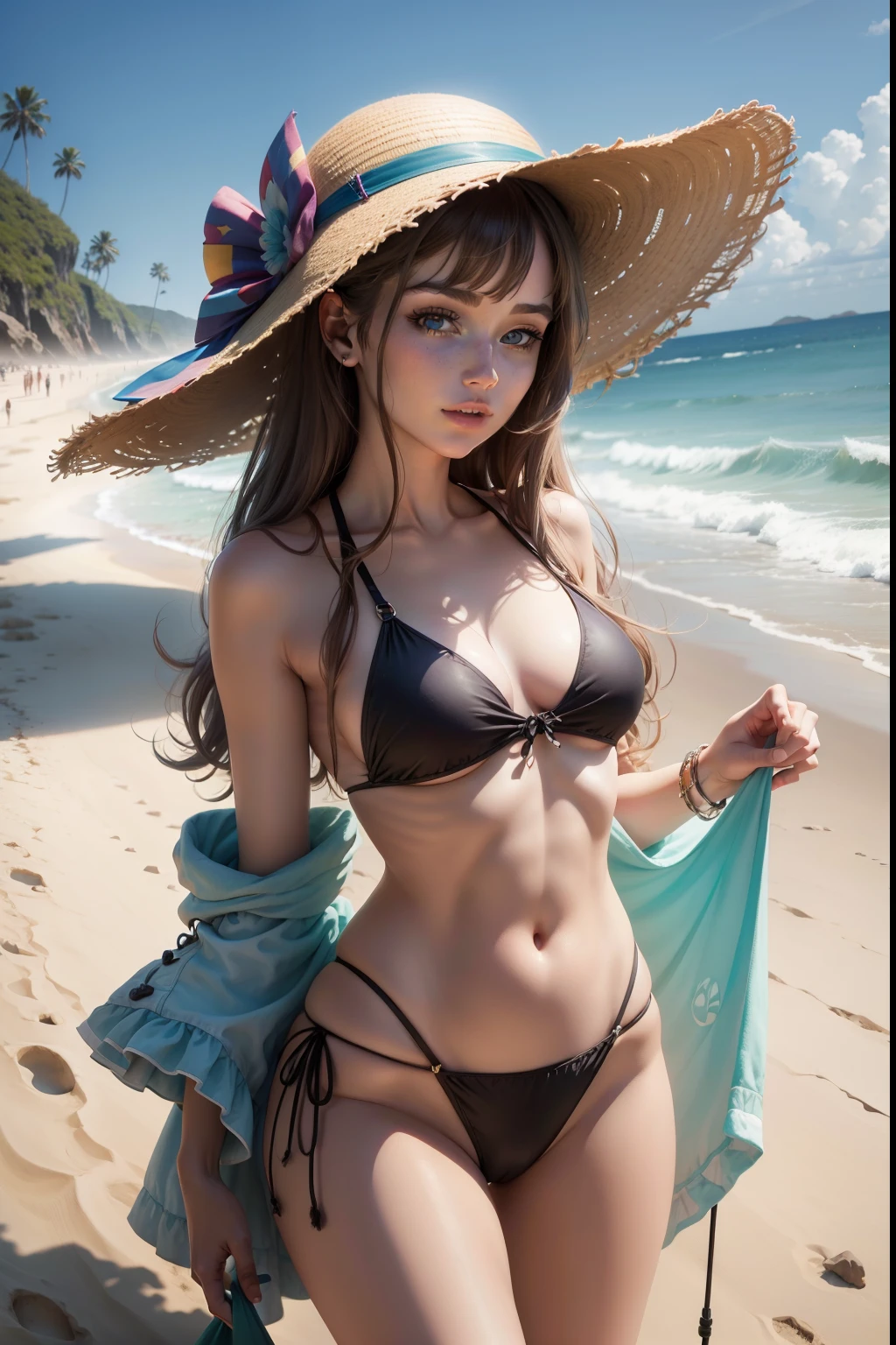 Maiden in magic hat on the beach