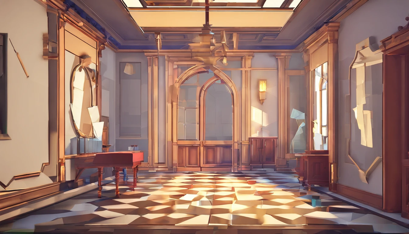 The boy desperately restored the mirror in the mansion