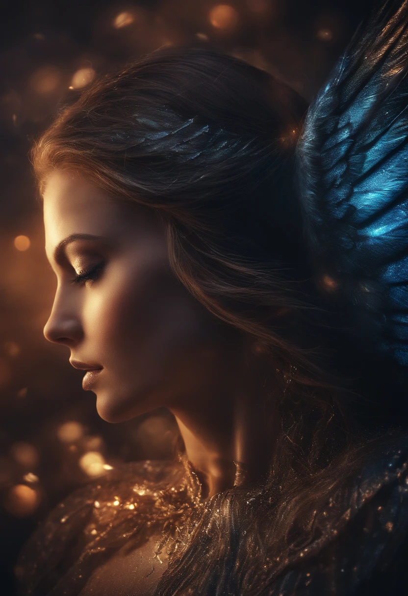 cosmic fallen angel, olhos claros brilhantes, Biomechanicals, estranho, assustador, Pesadelo, cores muito brilhantes, light particles, com luz brilhante, Mshiff, Arte do papel de parede, Papel de parede UHD