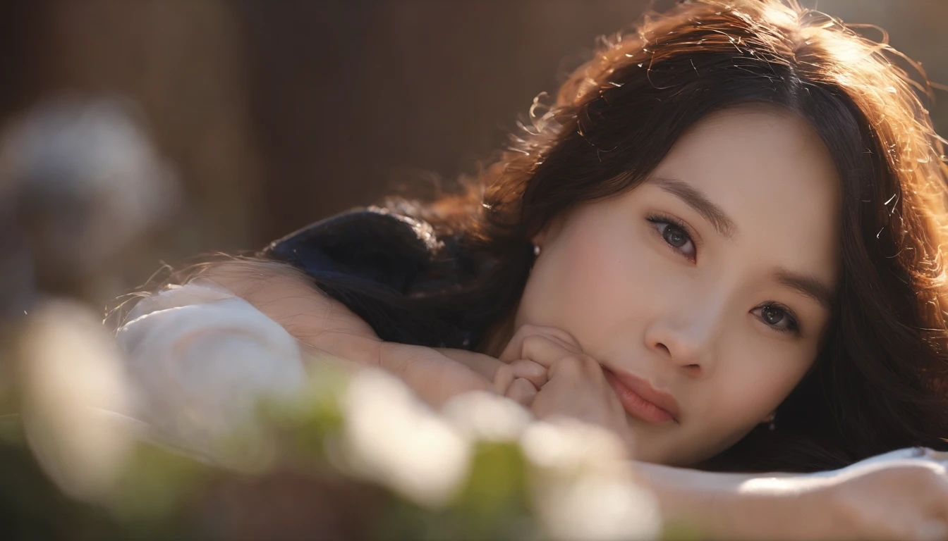 (masuter piece)、(best qualtiy)、(super detailing)、(well-groomed hair)、(illustratio)、(1girl in)、(detailedbackground)、Delicate beautiful face、(High color saturation)、Focus on the face、A dark-haired、bangss、movement、shorth hair、pixiv illustration、best qualtiy、super detailing、美丽的面容、4K、、top-quality、Blush cheeks、in 8K、Very beautiful night view、amazing composition、a bed、morpheus、Extremely beautiful girl、Sleeping face、Tank Tops、鎖骨