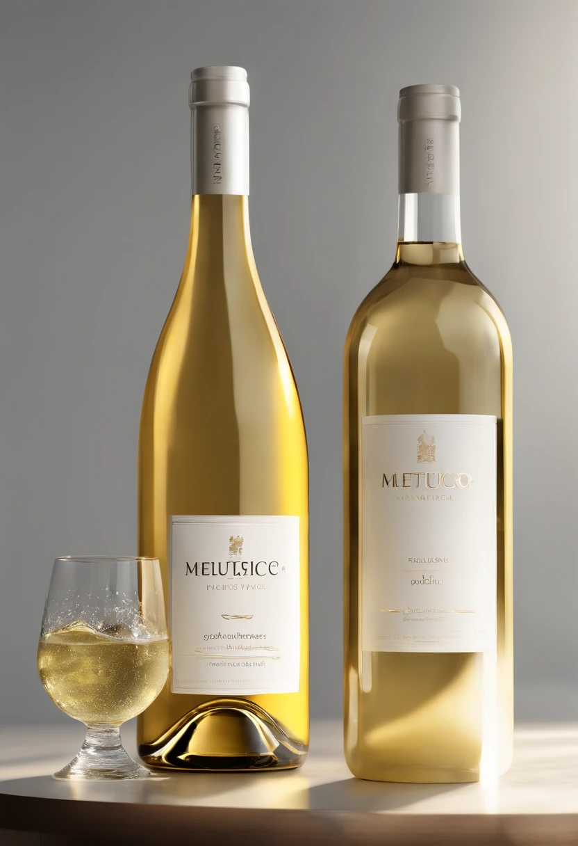 (a)glass bottle, (a)white wine bottle filled with dry white wine, (a)crystal clear golden yellow wine, (a)white background, (a)sunlight shining at a 45 degree angle, (highres,best quality,4k,8k,masterpiece:1.2), (ultra-detailed,extreme detailed description), (photorealistic,realistic:1.37), (studio lighting,sharp focus), (vivid colors), (portraits,photography), (golden,crystal clear,shimmering), (beautifully curved), (reflections), (subtle shadows), (fresh and inviting), (brilliantly illuminated), (captivating), (serene and peaceful), (elegant), (timeless beauty), (meticulously crafted), (exquisite simplicity), (perfectly captured moment)