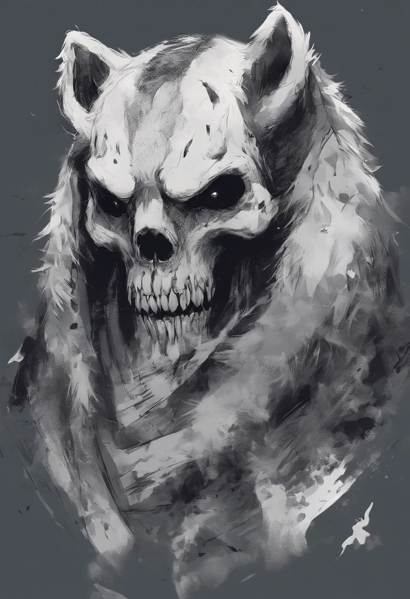 A hulking skull faced wolf creature with black fur