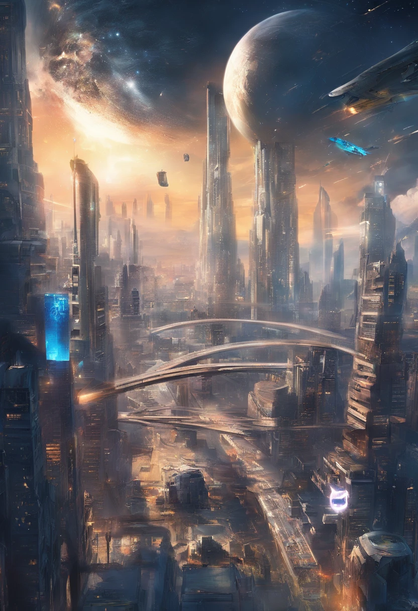 Science fiction book city,Cars fly in the sky,The feeling of a city in the sky,spaceship,Blue drop,k hd