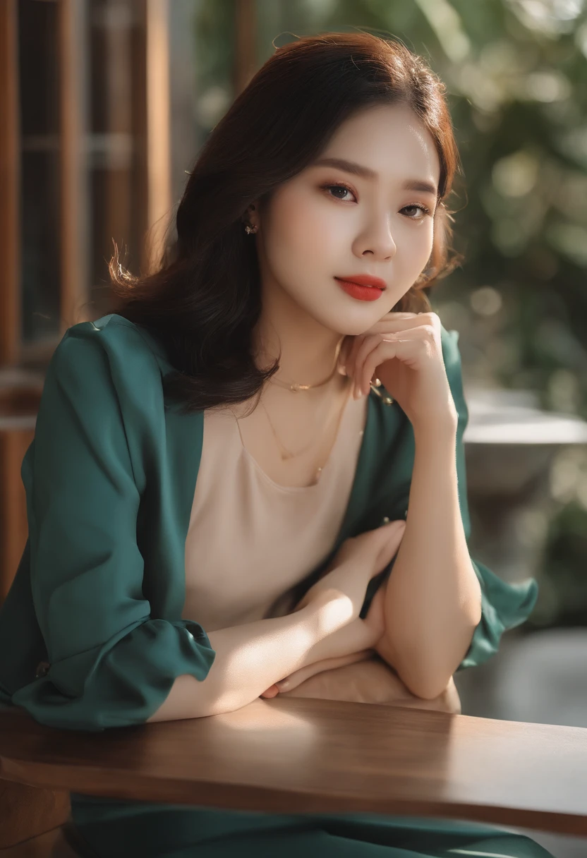 there is a woman that is sitting down with her hand on her chin, dang my linh, mai anh tran, nivanh chanthara, 2 7 years old, with kind face, ruan cute vtuber, 2 8 years old, student, with accurate face, inspired by Ruth Jên, with round face, 2 9 years old