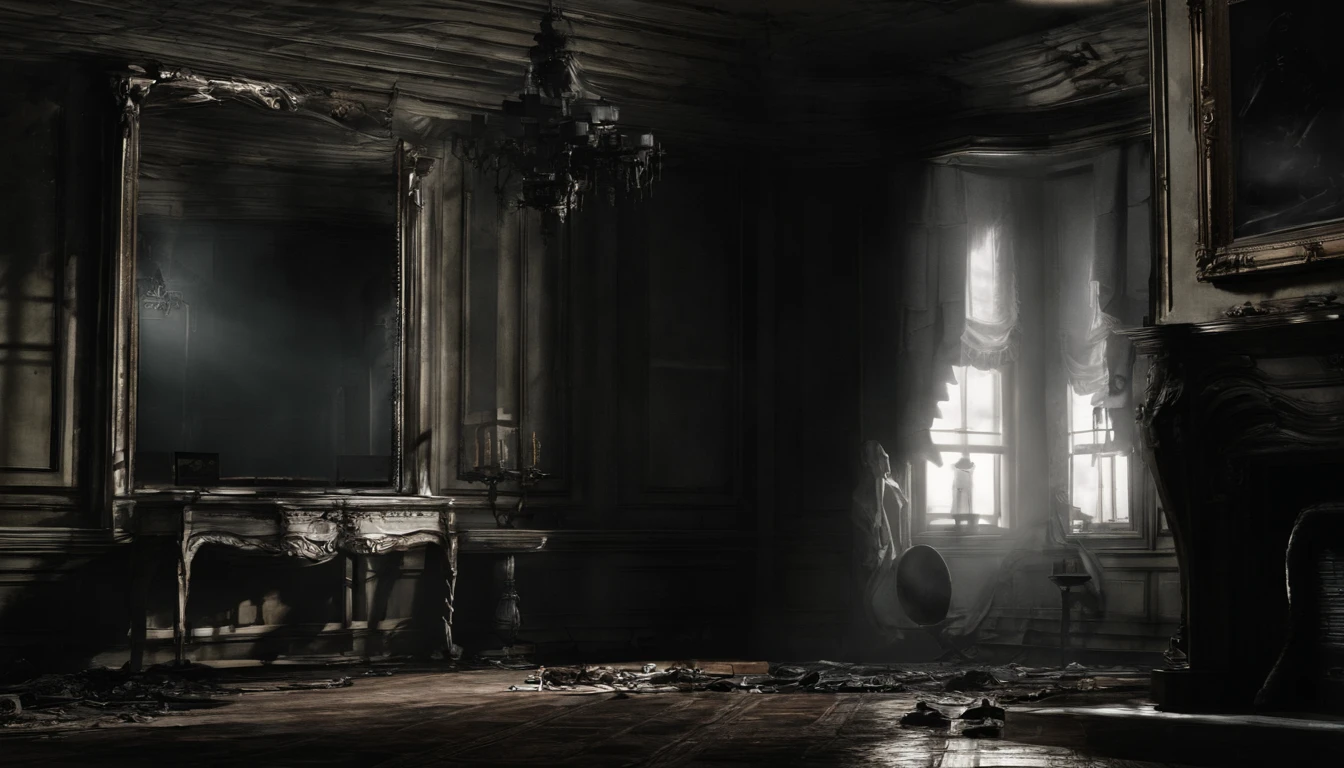 The boy desperately restored the mirror in the mansion