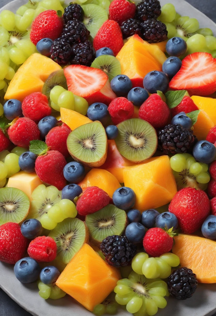 a delicious fruit salad, cinematic, professional photography, studio lighting, studio background, advertising photography, intricate details, hyper-detailed, ultra realistic, 8K UHD, consistent image, 1 meter at cam
