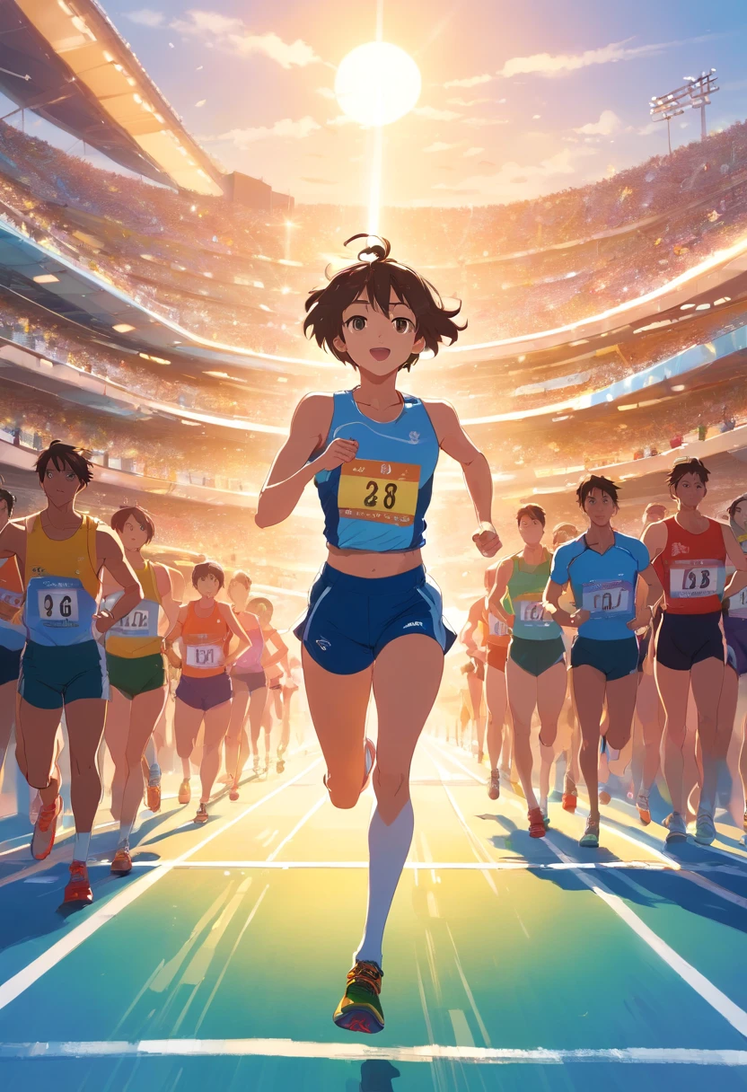 Neste primeiro quadrinho, somos transportados para uma atmosfera eletrizante no campo de atletismo de uma escola. The race track stretches out in front of us, cercada por arquibancadas repletas de espectadores animados. The sky is clear, with the sun casting a golden light over the scenery.
No centro da imagem, vemos um jovem atleta concentrado e determinado, pronto para iniciar uma corrida. Your muscles are tense, And he's in the starting position, com os olhos fixos no horizonte. Every detail of your sports uniform and running shoes is crisp and realistic.
The crowd around is vibrating with excitement, com rostos animados e bandeiras de apoio. Image quality is first class, capturing the texture of the track and the expression of intensity on the athlete's face. It's a time of pure energy and competition, que nos convida a entrar no emocionante mundo do atletismo.