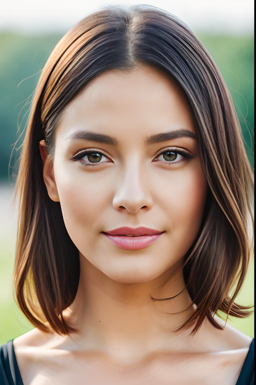 A woman with a black top and brown hair is posing for a picture - SeaArt AI
