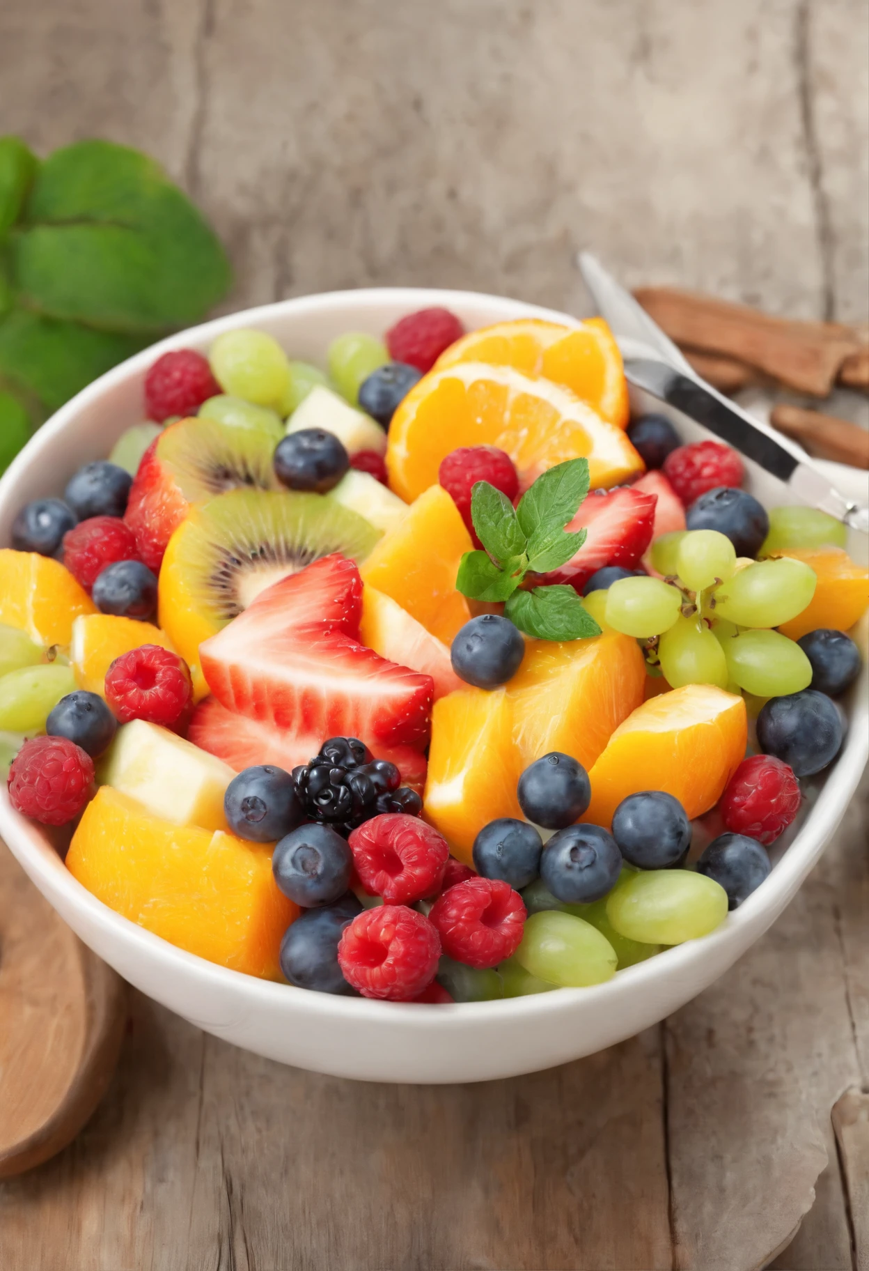 a delicious fruit salad, cinematic, professional photography, studio lighting, studio background, advertising photography, intricate details, hyper-detailed, ultra realistic, 8K UHD, consistent image