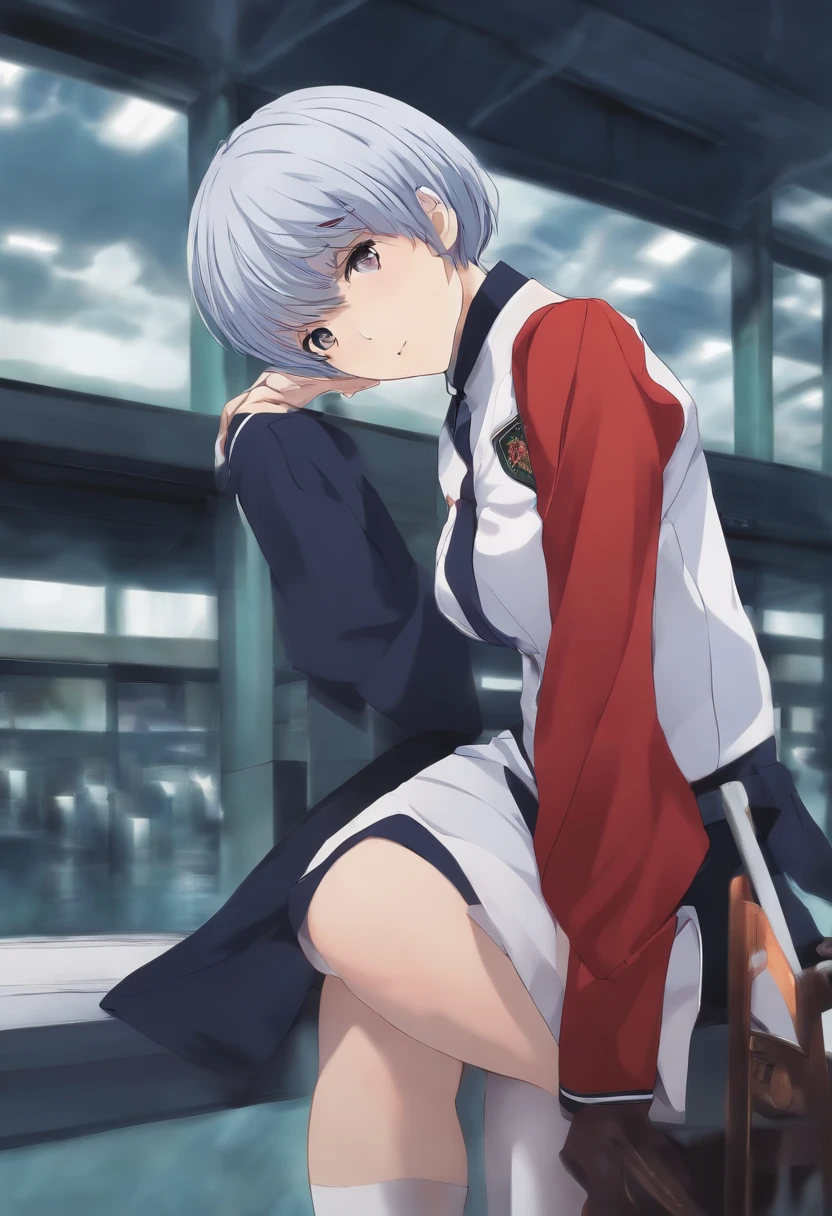 Anime, Rei Ayanami, acostada, uniforme del colegio