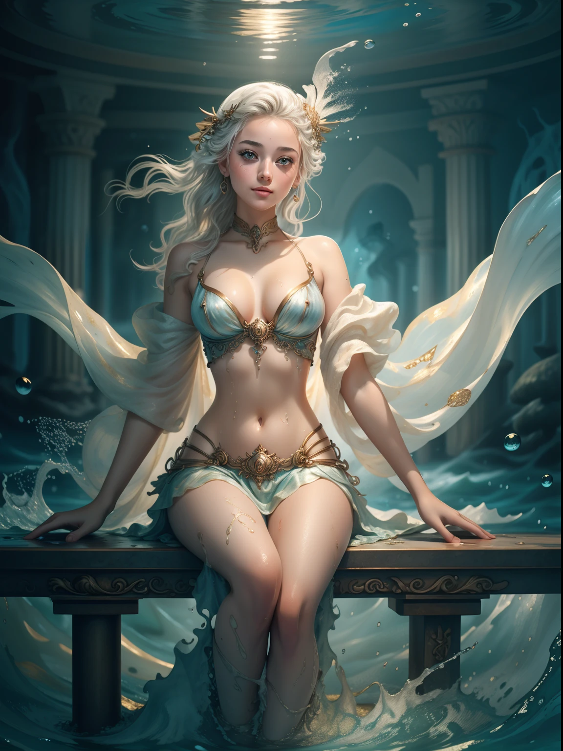 ((beautiful goddess sitting on the waves of the sea)),  
((transparent vikini that shows the vagina)), masterpiece), best quality, expressive eyes, perfect face, long hair fused into multicolored sea waves, light lantern, lamp and antique clock,   fantasy, fractal,  Sakimichan-style art, slight smile, legs open, pubic hair view, 1 sexy girl, exposed breasts,skin wet with water and foam and bubbles,view from below, open legs showing open vagina, beautiful full female body wet with water,griffiths flesh art and wadim kashin concept art, nude woman, classical dancer, psychedelic dancer movement, moving ocean wave, sakimichan art body art, palette knife oil painting, metallic colors, olpntng style, beautiful teenager, effect splatter, extremely smooth and fluid paint, 3D liquid paint, 3D fractals, gold and silver and bronze metallic colors, light particles, dreamy, 3D soft relief, bright sparkles, dreamy shine, concept art by Alberto Seveso, dripping paint, gold-silver and bronze oil painting, full body, beautiful girl, big buttocks, skin with watercolor paper texture, young girl, splash effect, sea, fluid, 3d fractals, light particles, dreamy shine , oil painting with strong strokes, dripping paint, night sky with storm, full moon, large foamy waves, floating bubbles, beautiful goddess emerging from the sea, long silver hair blurred with water, wet skin,cloudy sky with storm, night sky with dark clouds, full moon,