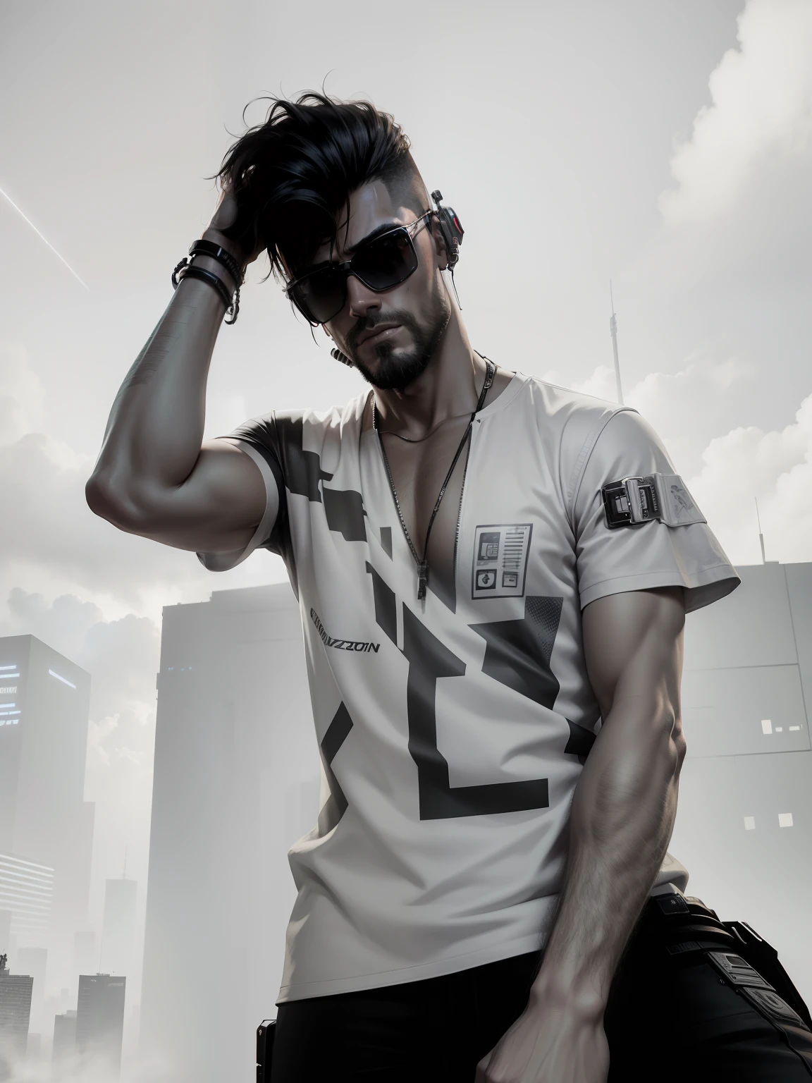 Realistic, cyberpunk background, handsome