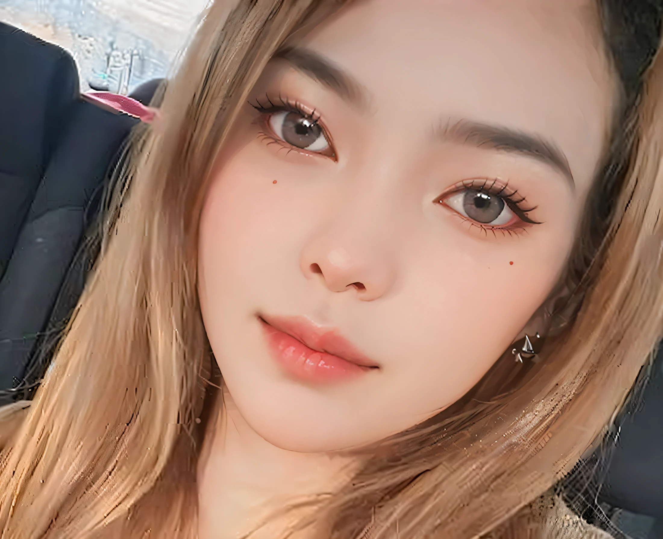 um close up de uma mulher com cabelos longos e uma camisa preta, Jung Bahiyyih, Bahiyyih Jung, Bahiyyih do Kep1er, 1 8 are, Bahiyyih de duas vezes, Jung Bahiyyih do Kep1er,  de 19 anos, fotografia selfie 8k, dilraba dilmurat, ela tem cerca de 16 anos