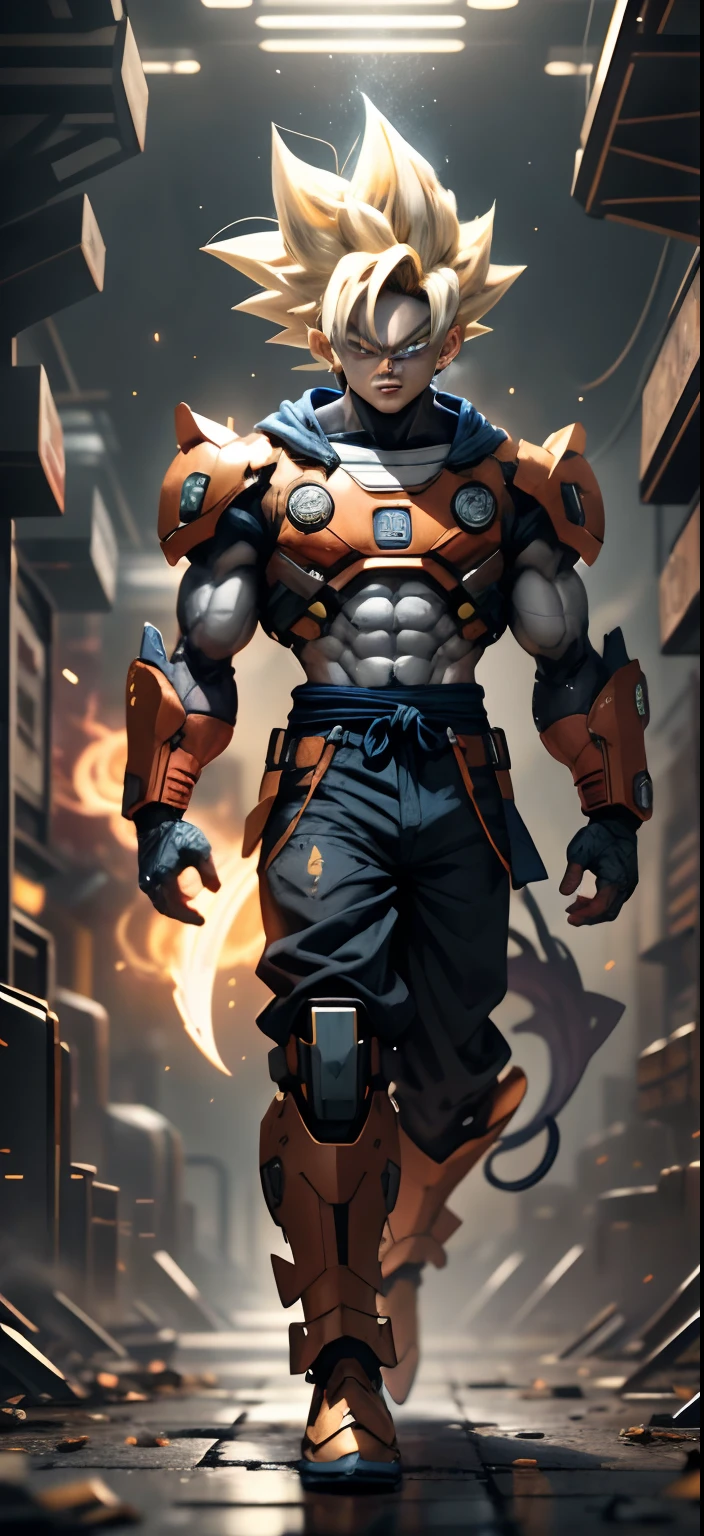 FULL BODY, Dragon Ball Goku is an anime character, Badass anime 8k, estilo de arte de dragon ball, super saiyajin azul, Retrato de Goku, Goku Humano, Retrato de Goku, Estilo anime 4k, Retrato muito detalhado de Goku, Dragon ball style, 4K manga pavermelhoe paper, estilo de arte anime de alta qualidade, personagem estilo anime, Filho Goku, Advanced digital anime art "Realistic, brilhante, Reflexivo, bioluminosa, galactic cybernetic mask, Mecha, (carrasco: 1.2), Camada, SH4G0D, Runas brilhantes_vermelho, corpo inteiro, cinemactic, fundo escuro, luz de fundo, alto contraste,