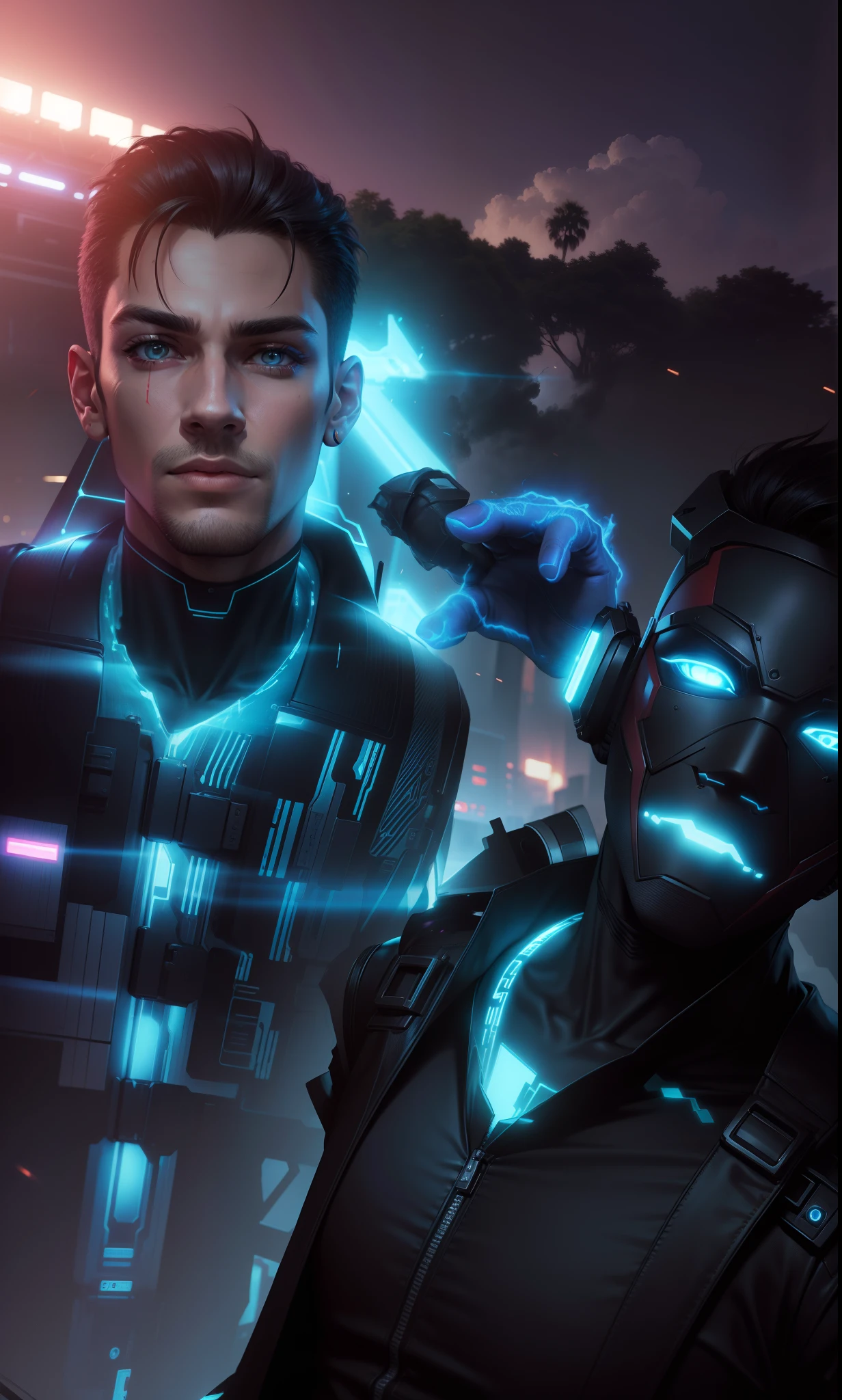 Change background cyber punk handsome boy, realistic face, 8k ultra realistic