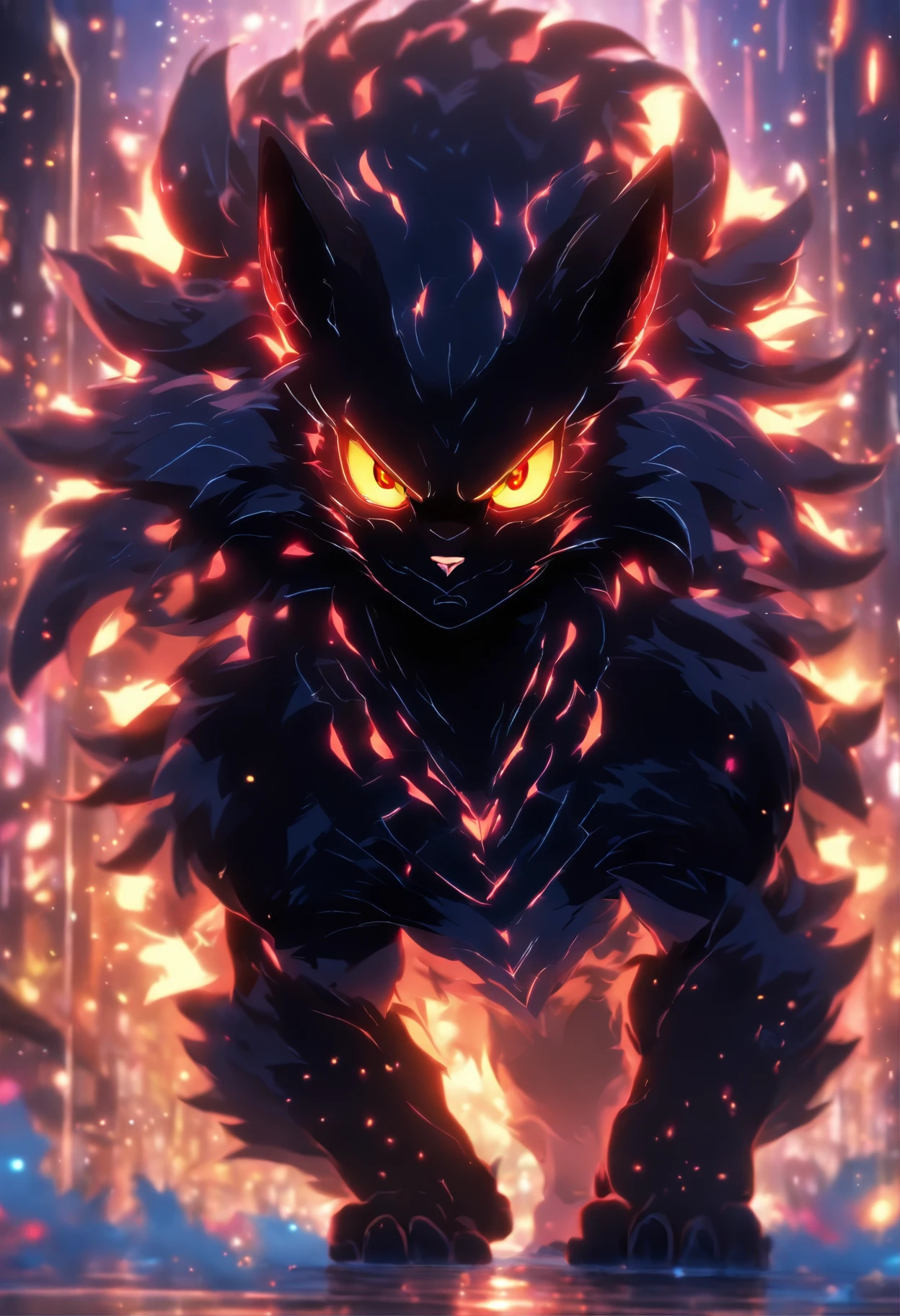 (Attractive, hot) furry creature with (intimidating) black fur and (glowing eyes:1.1), featuring (detailed) and (furry) design. The creature stands in a dramatic pose, exuding power and confidence. The (highres) artwork showcases the intricate texture and patterns of its fur, creating a visually striking and immersive experience. The (photorealistic) rendering emphasizes the (vivid colors) and (sharp focus) of the creature, capturing every (ultra-fine) detail. The (studio lighting) highlights the contours of its body, adding depth and dimension to the composition. The (bokeh) effect in the background creates a sense of depth, enhancing the overall visual impact.