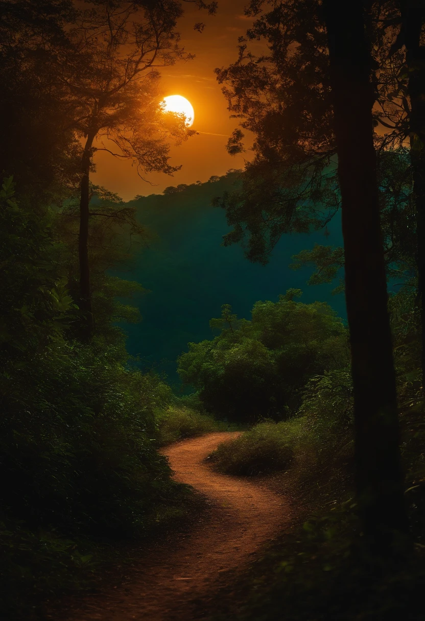 floresta escura, noite, luz da lua