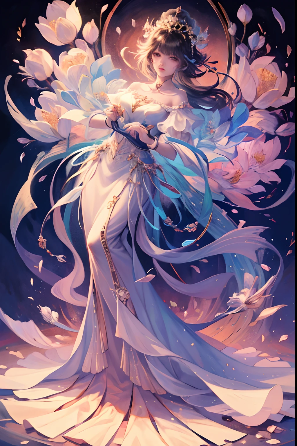 [Tarot cards:1.4]，Symmetrical，Kizi，full bodyesbian，Fold your hands，Flowers bloom，（Extremely detailed:1.1），tmasterpiece，super-fine，best qualtiy，8K