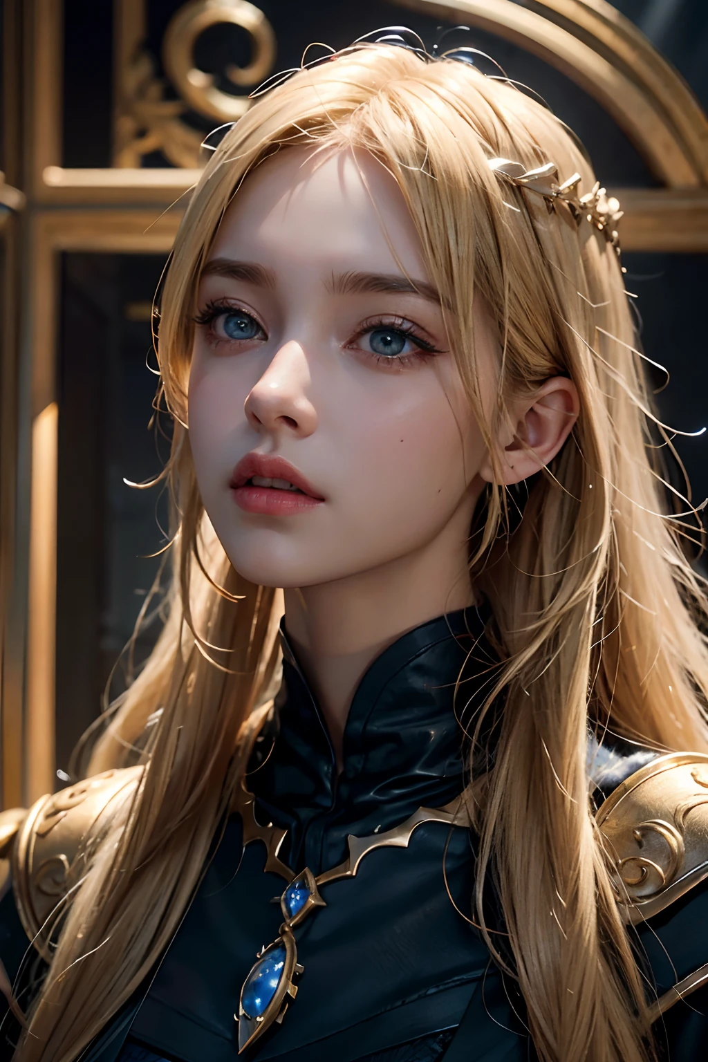 Hyper realistic super detailed Dynamic shot master piece scene cinematic scenes movie Epic Legendary European Princess glowing eyes face european face blond hair portrait view