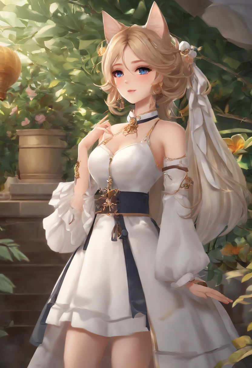 1girl,highres,  high quality,  masterpiece, mxmkWhiteDress,  bare shoulder, purple eyes, white dress, braid