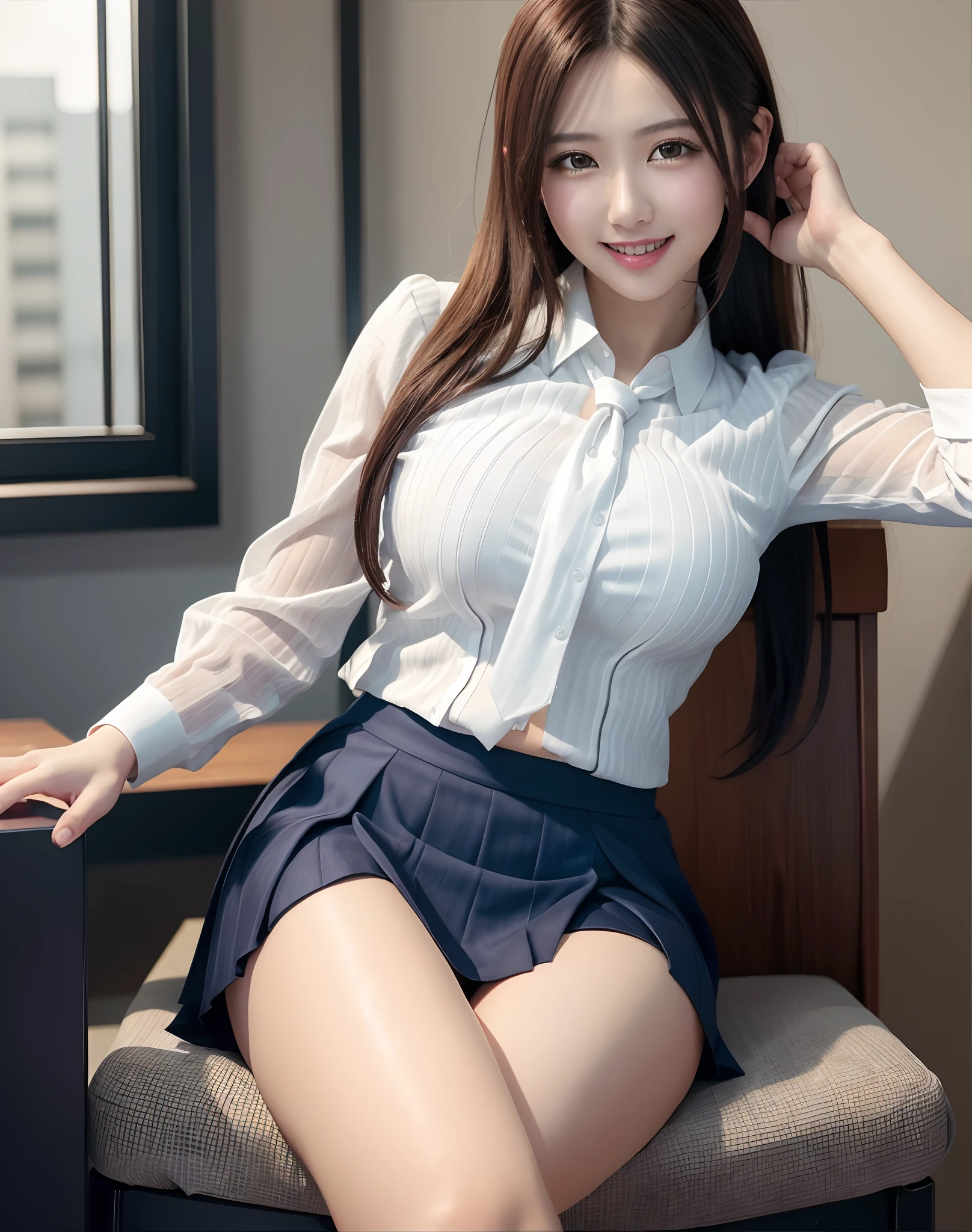 ulzzang -6500-v1.1, (Raw foto:1.2), (Photorealistic:1.4), Beautiful detailed girl, very detailed eyes and face, Beautiful detailed eyes, Ridiculous, Unbelievably ridiculous., huge file size, A highly detailed, high resolucion, Very detailed, Best Quality, masterpiece, Chemomimi, (((JK school uniform)), Illustration, Very detailed, NFFSW (english) (english) (english), integrated, 8K wallpaper, amazing, Fine details, masutepiece, Best Quality, highly detailed ticker uniform 8k wallpaper, light on the face, Cinematic lighting, 1girll, 16yo, ((No bra)), ((Dynamic Pose)), (camel toes), (half), (Pantyhose),smaile,