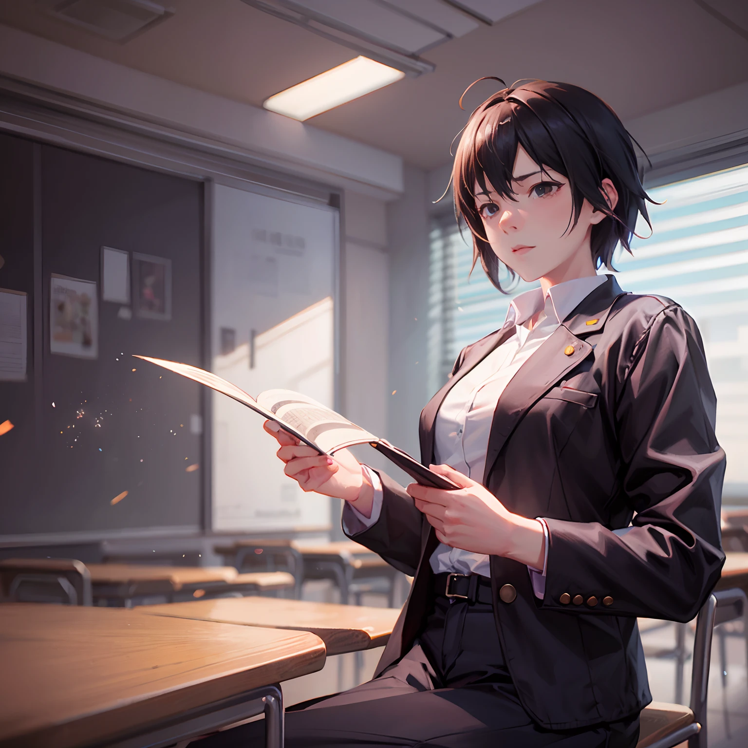 1. The teacher stands on the podium,Anime children sitting at a table,There are teachers in front of you, childrens art in artstation, atey ghailan 8 k, author:Zhang Shengqi, typical anime classroom, Classe escolar, author:Lee Jeon-suk, ( ( Makoto Shinkai ) ), studio glibly makoto shinkai, author:yanjun cheng, author:Kim Jong-hee