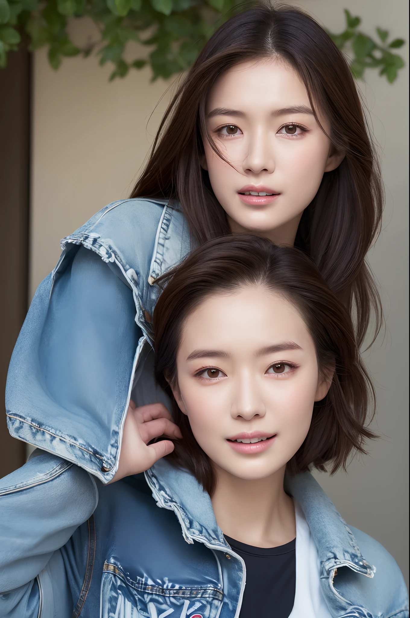 ((top-quality、in 8K、​masterpiece:1.3、超A high resolution))、(Clear focus:1.4)、A Japanese Lady、cute little、1人、full body Esbian、(Slouched:1.3)、light skinned、((detailed hairs、dark brown  hair))、Messy bun、(Detailed fabrics、Denim jackets:1.5)、Super fine face、A detailed face、Natural Skin、Reddish cheeks、Wearing makeup、Sweating、Lustrous skin、glowy skin、Shaded skin、A detailed eye、Narrow-eyed、Moisturized eyes、二重まぶた、Detailed lips、ruddy lips、Laughing、(Colossal tits:1.1)、looking in camera、BREAK、(Sports events:1.6)、Natural lighting