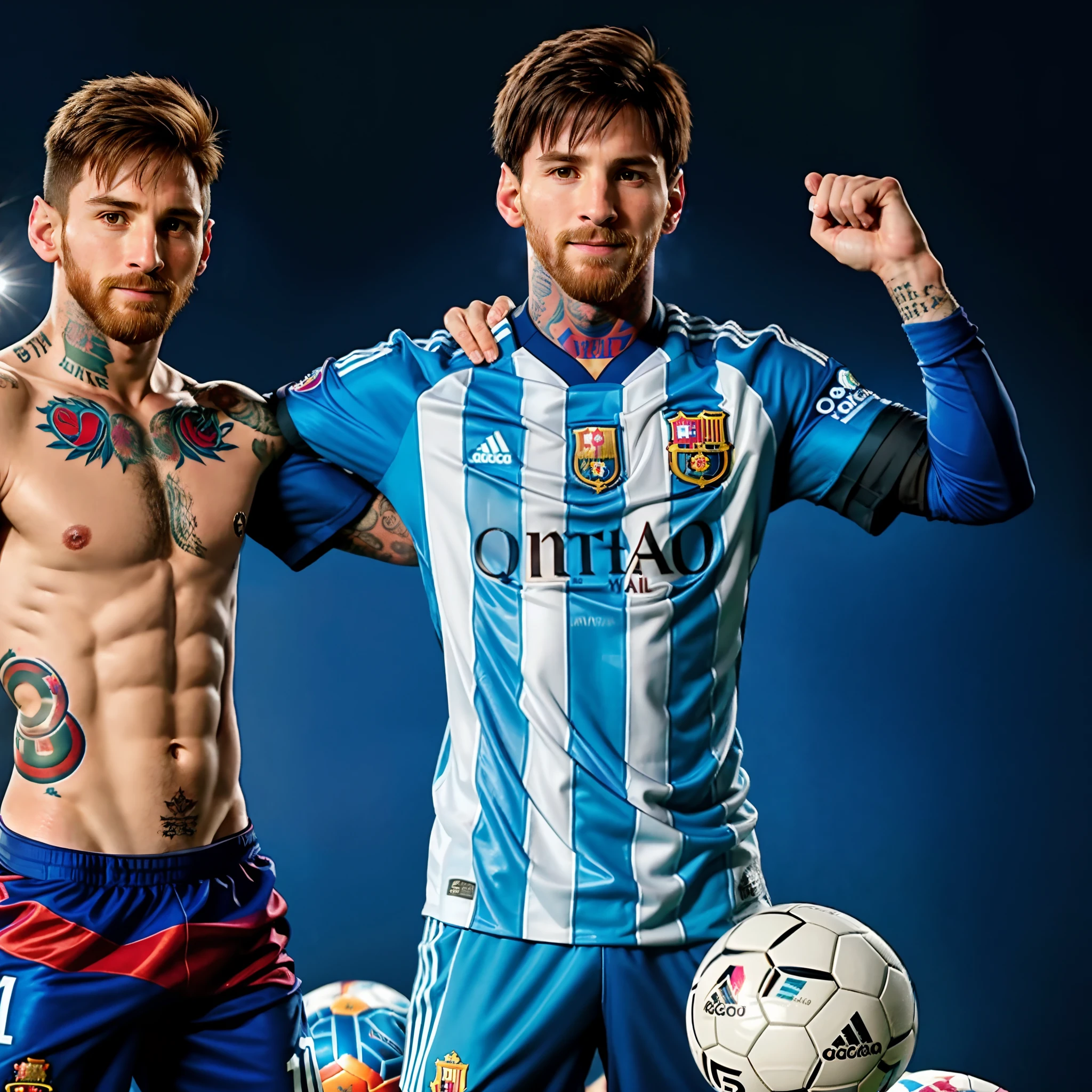 Leonal Messi with a tattoo on his arm and a soccer ball, messi, lionel messi, lionel messi portrait, messi as cyborg, messi as a viking, lionel messi as a muppet, luis melo, the best ever, 🚿🗝📝, 😃😀😄☺🙃😉😗, exclusive, no stipe, end of an era, argentina