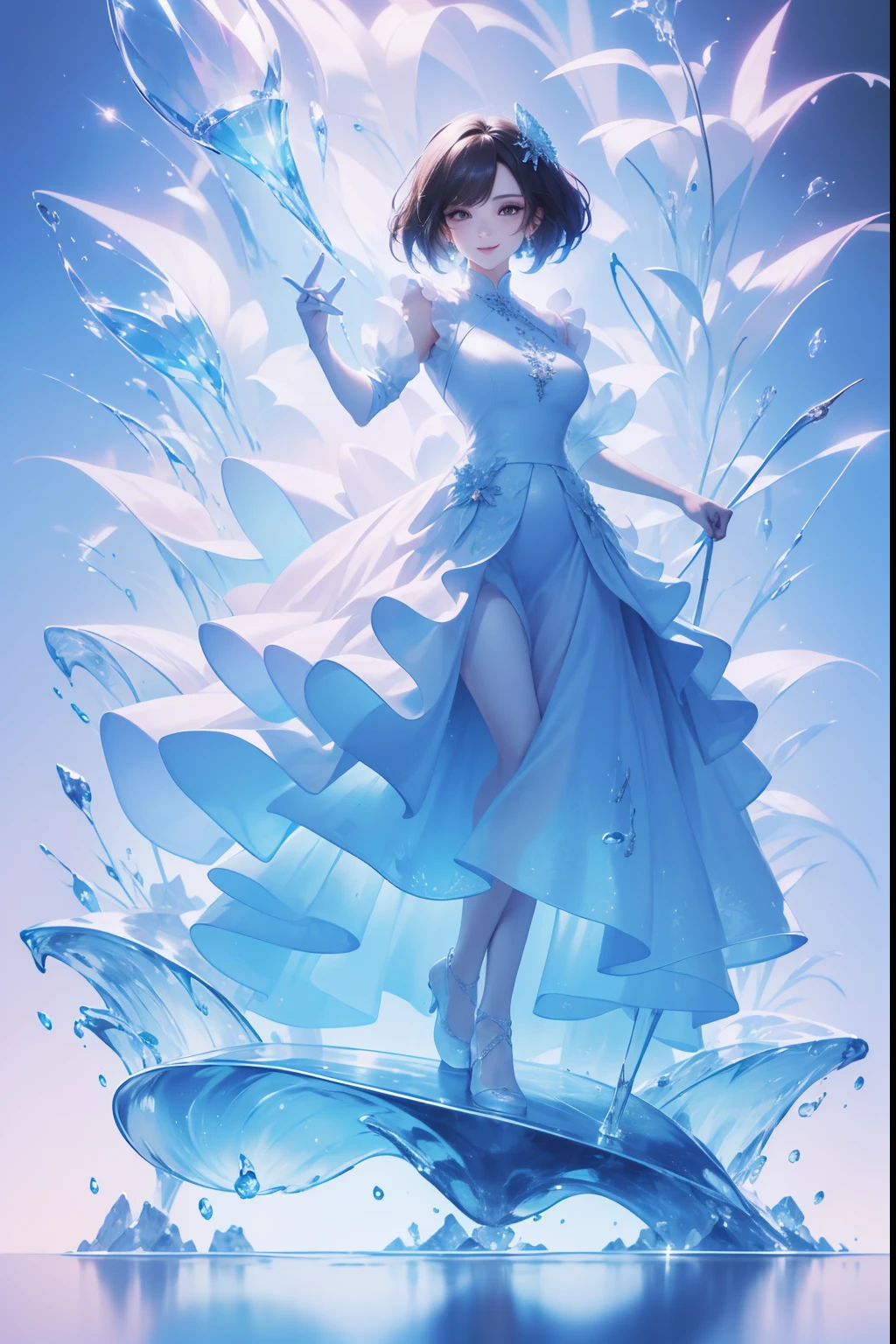 Microlandscape,(((Girl))),is wearing dress,Full body photo,good-looking face,With earrings,smile,cheerfulness,(Princess dress:1.2),intricate detailed clothes,Brilliant colors