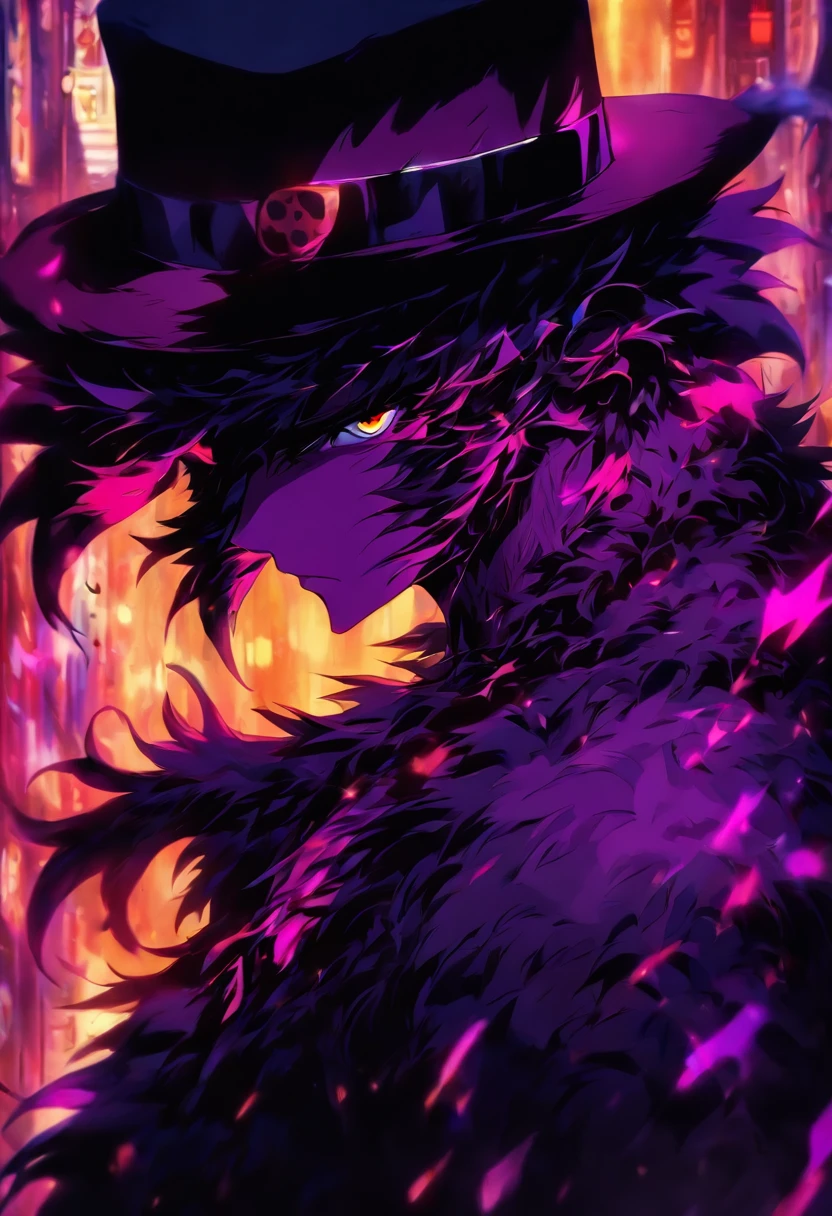 Tall black furry with beautiful design, male, hot, attractive, sexy, intimidating, wearing a fedora
