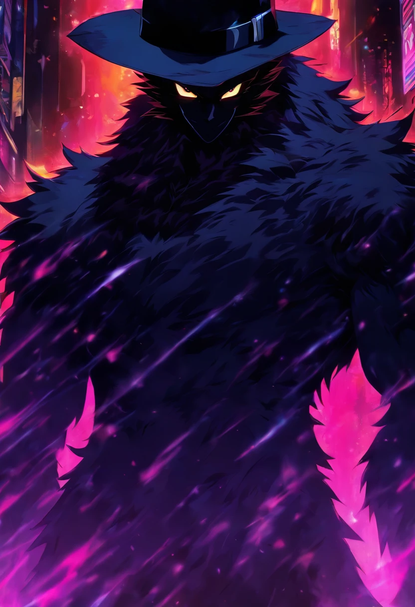 Tall black furry with beautiful design, male, hot, attractive, sexy, intimidating, wearing a fedora