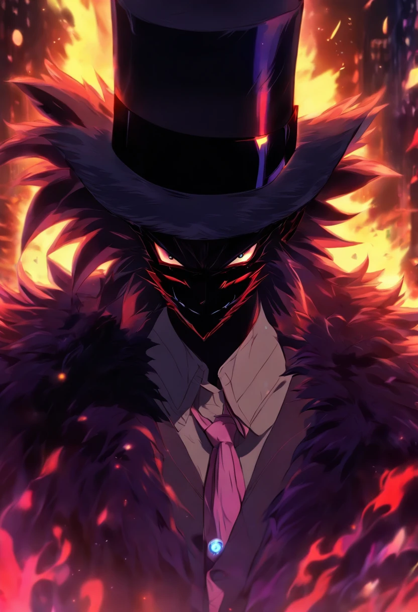 Tall black furry with beautiful design, male, hot, attractive, sexy, intimidating, wearing a fedora