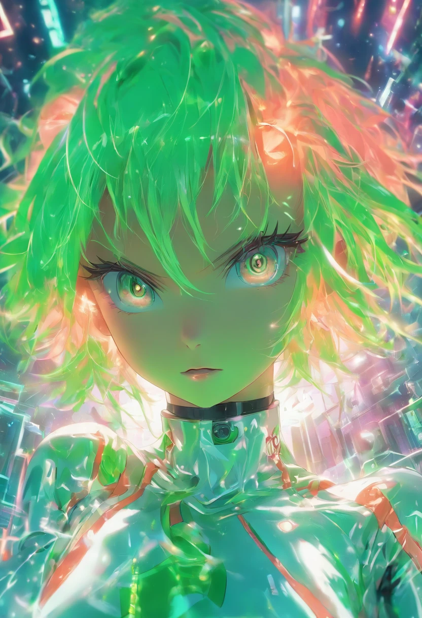 bobcut, mint hair, pov, color: white/green, face retouch, skin-chrome, detailed, cyber-augmented, artistic, scientist, hypnotist, sexy, full body, hypnotist, model, athletic trainer,