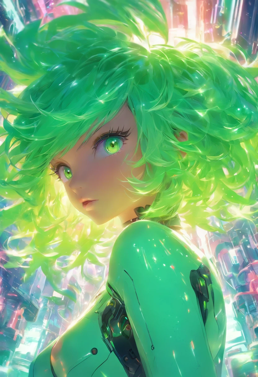 bobcut, mint hair, pov, color: white/green, face retouch, skin-chrome, detailed, cyber-augmented, artistic, scientist, hypnotist, sexy, full body, hypnotist, model, athletic  trainer,