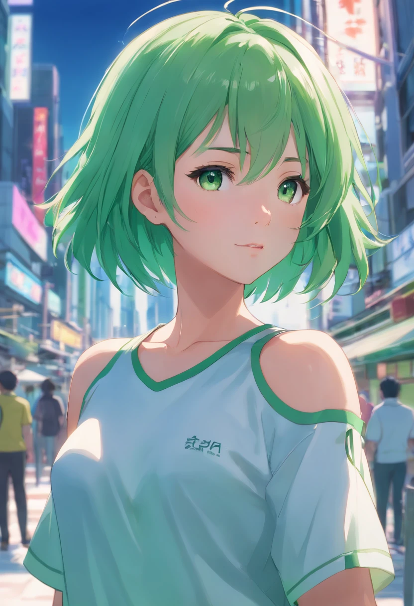 bobcut, mint hair, pov, color: white/green, face retouch, skin-chrome, detailed, cyber-augmented, artistic, scientist, hypnotist, sexy, full body, hypnotist, model, athletic  trainer,