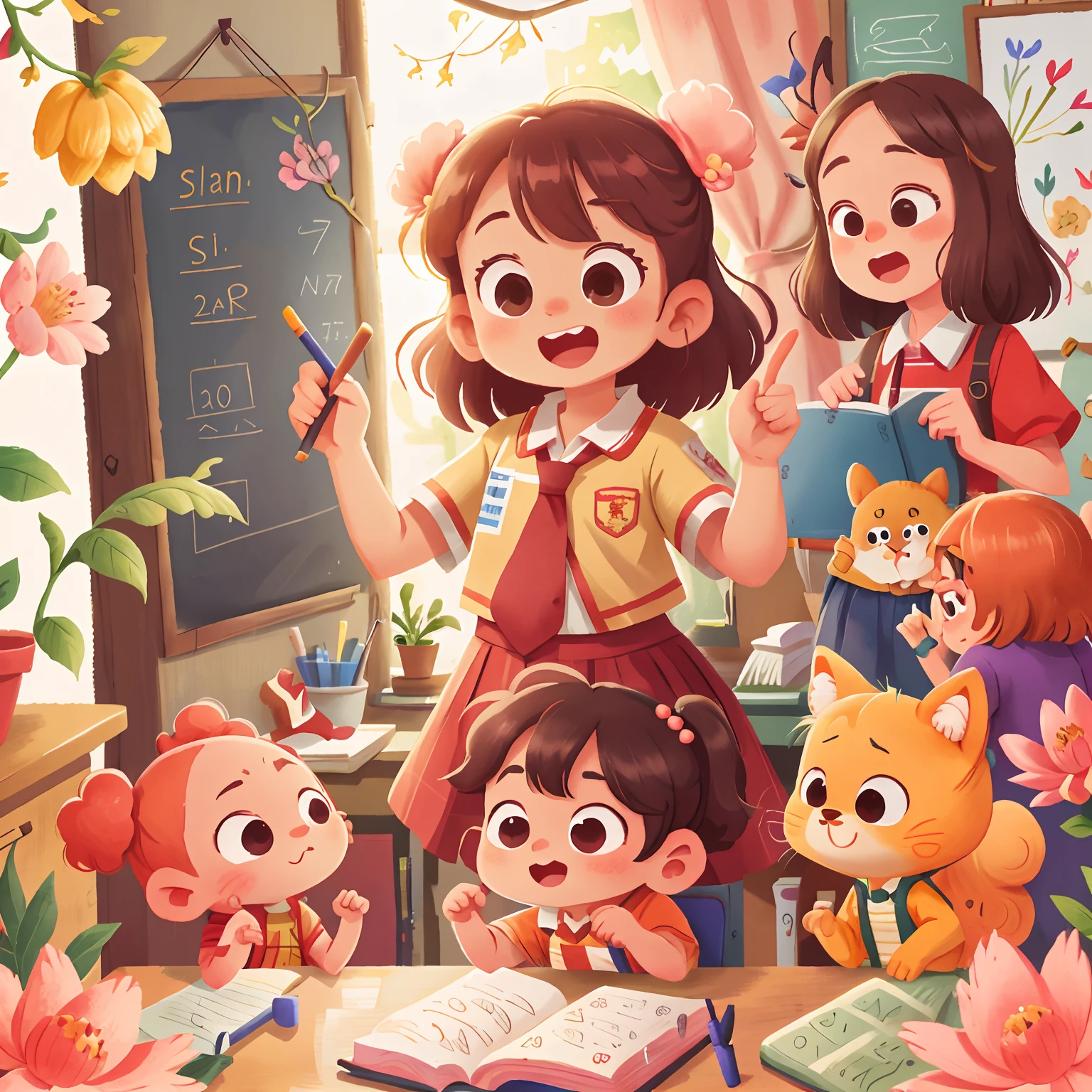 A beautiful teacher,Classroom,,Many peach blossoms,cheerfulness,Rejoice,Perfect quality,Clear focus(Clutter - home:0.8), (tmasterpiece:1.2) (realisticlying:1.2) (Bokeh) (best qualtiy) (detailedskin:1.3) (complexdetails) (8K) (detailedeyes) (Sharp focus),(having fun)
