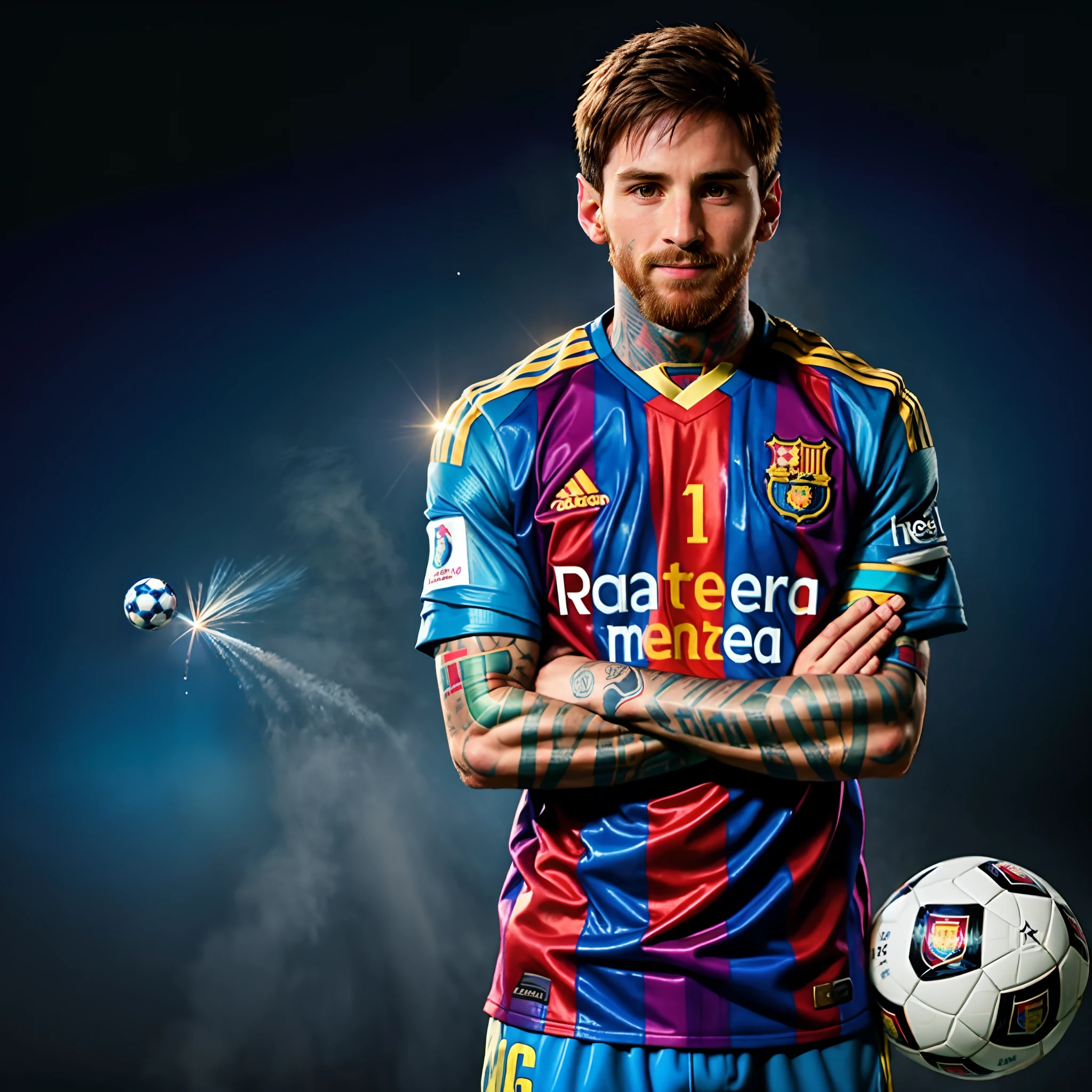 Create an image of Messi with Yamal Print